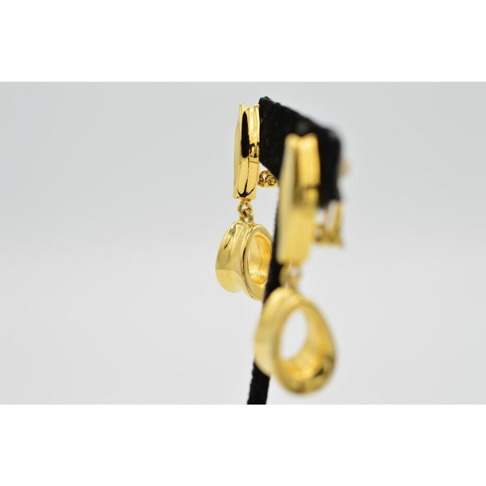 Givenchy Vintage Dangle Clip On Earrings Gold 1.5" Drop Chunky Signed 1980s 9I - Picture 8 of 11